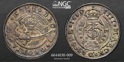 DINAMARCA , Frederik III Krone 1659 AU58 NGC, Dav-3576, 
Moeda comemorativa emitida pelo Rei 