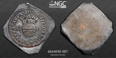 FRAN&Ccedil;A 
50 Sols 1710, Aire-sur-la-Lys. NGC Au Details Environmental Damage 
Moeda retangular em 