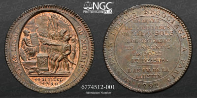 Constitui&ccedil;&atilde;o Francesa 
Monneron Fr&egrave;res 5 Sols, Bronze 1792, MAZ.145 NGC MS 62 BN 
A/ 
