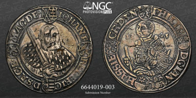 ALEMANHA 
SAX&Ocirc;NIA, Thaler 1545 NGC XF Details Cleaned 
John Frederick, o Magn&acirc;nimo e 