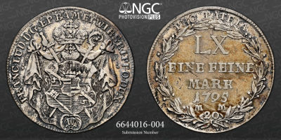 ALEMANHA. Wurzburgo. 20 Kreuzer 1795 MM. NGC XF-40 
Franz Ludwig von Erthal, 1779-1795. 
20 