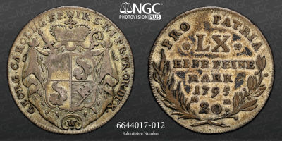ALEMANHA. Wurzburgo. 20 Kreuzer 1795 MM. NGC VF-Details Cleaned 
Georg Karl von Fechenbach 