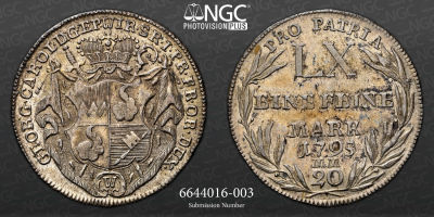 ALEMANHA. Wurzburgo. 20 Kreuzer 1795 MM. NGC AU-55 
Georg Karl von Fechenbach, 1795-1802 
20 