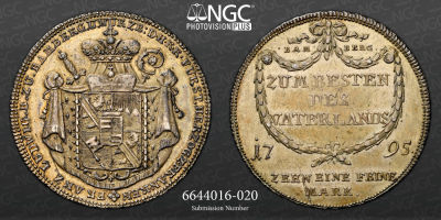 ALEMANHA : Bamberg. Taler, 1795. NGC AU-55 
Dav-1939A; Franz Ludwig von Erthal, 1779-1795.