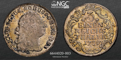 ALEMANHA Pr&uacute;ssia. 1/3 Taler 1759 NGC MS-62 
Friedrich II 1/3 Taler 1759