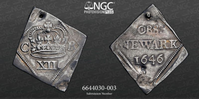 INGLATERRA 1 shilling (12 pence) 1646, NGC VF Details Damaged 
cunhado durante o Cerco de 