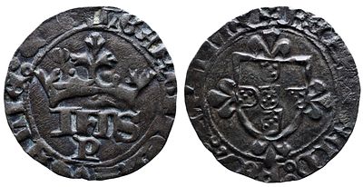 Portugal D. Jo&atilde;o I - Meio Real Cruzado Porto - Bolh&atilde;o - Mbc - AG: 35.02 Peso 1.96g A: 