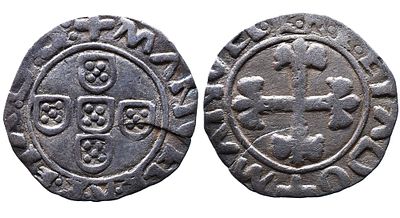 Portugal D. Manuel I -Meio Vintem Lisboa - Prata - Mbc- AG: 19.01 Var. Peso 0.82g A: MANVEL . P 