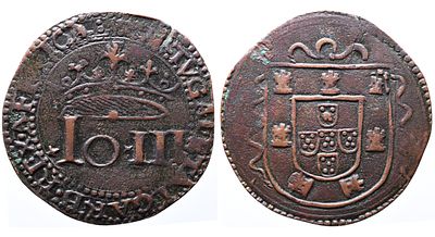 Portugal D. Jo&atilde;o III - 3 Reais - Cobre - Mbc+ AG: 13.13 Peso 5.21g A: PORTUGAL . ETALGARB . REX 