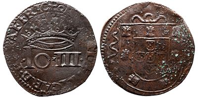 D. Jo&atilde;o III (1521-1557) - 3 Reais - AE Sigla . IO + III . - N&atilde;o catalogada - AG: 13.?? N/C 