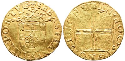 D. Sebasti&atilde;o I - 500 Reais - Ouro - Mbc+ - AG: 57.09 Peso 3,8g 
A: SEBASTIANVS : I : REX : 