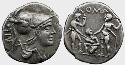 Roman Republic Ti. Veturius. 137 BC. AR Denarius 3.86 g. Helmeted and draped bust of Mars right 