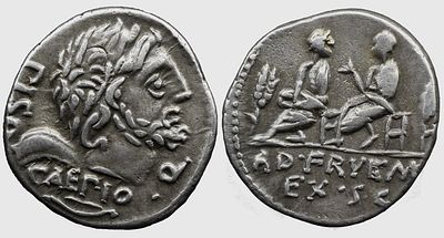 Roman Republic L. Calpurnius Piso Caesoninus and Q. Servilius Caepio. 100 BC. AR Denarius 
