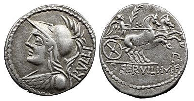 Roman Republic P. Servilius M.f. Rullus. 100 BC. AR Denarius , 3.95 g. Rome mint. Helmeted bust 