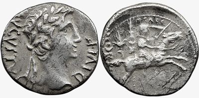 Roman Imperial Augustus. 27 BC-AD 14. AR Denarius , 3.51 g. Lugdunum (Lyon) mint. Struck 8 BC. 