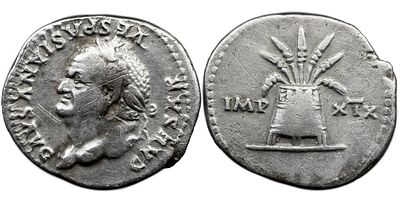 Roman Imperial Vespasian. AD 69-79. AR Denarius , 3,30 g. Rome mint. Struck July AD 77-December 