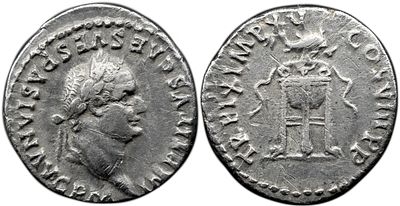 Roman Imperial Titus. AD 79-81. AR Denarius , 3.21 g. Rome mint. Struck 1 January-30 June AD 