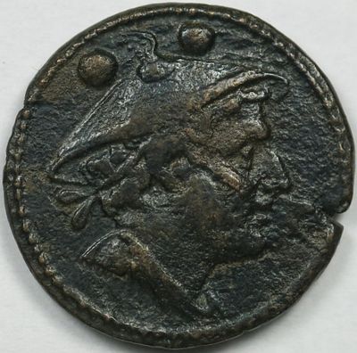 Roman Republic Anonymous &AElig; Sextans. Rome, after 211 BC. Head of Mercury to right; •• (mark of 