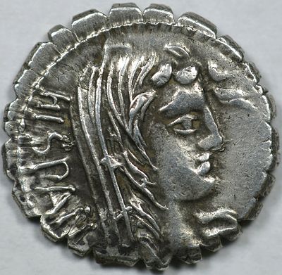 Roman Republic A. Postumius A. f. Sp. n. Albinus AR Serrate Denarius. Rome, 81 BC. Head of 