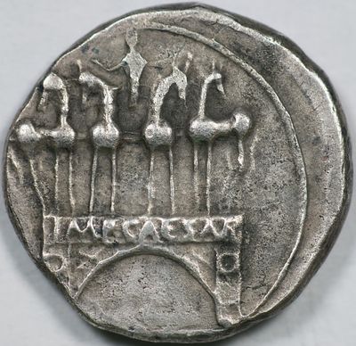 Octavian AR Denarius. Italian mint (Rome?), autumn 30 - summer 29 BC. Bare head to right / 