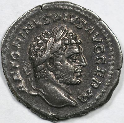 Roman Imperial Caracalla AR Denarius. Rome, AD 213-217. ANTONINVS PIVS AVG GERM, laureate head 
