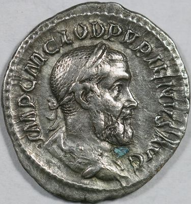 Roman ImperialPupienus AR Denarius. Rome, AD 238. IMP CLOD PVPIRNVS AVG (sic), laureate, draped 