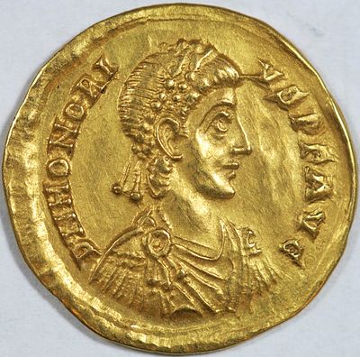 Roman ImperialHonorius. AD 393-423. AV Solidus Mediolanum (Milan) mint. Struck AD 397-402. 
