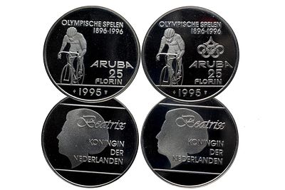 Aruba 2 MoedasAruba 25 Florin 1995 Prata Proof KM 13Aruba 25 Florin 1995 Prata Proof KM 14