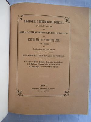 Subsidies for the history of Portuguese India. Subsídios para a História da Índia Portuguesa 