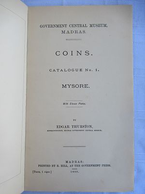 Coins – Catalogue No. 1: Mysore (with Eleven Plates) Government Central Museum, Madras Edgar 