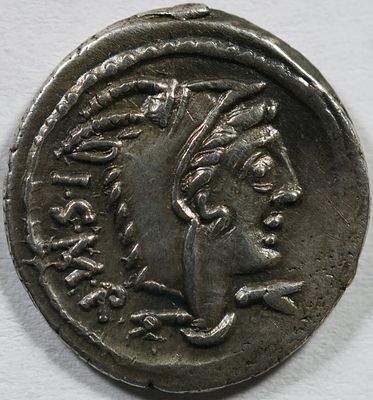 Roman Republic L. Thorius Balbus. 105 BC. AR Denarius , 3.99 g. Rome mint. Head of Juno Sospita 