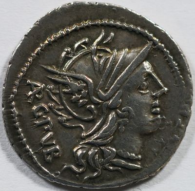 Roman Republic L. Sentius C.f. 101 BC. AR Denarius 3.83 g. Helmeted head of Roma right; ARG. 