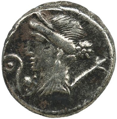 Roman Imperatorial Julius Caesar AR Denarius 3,68g Military mint travelling with Caesar in 