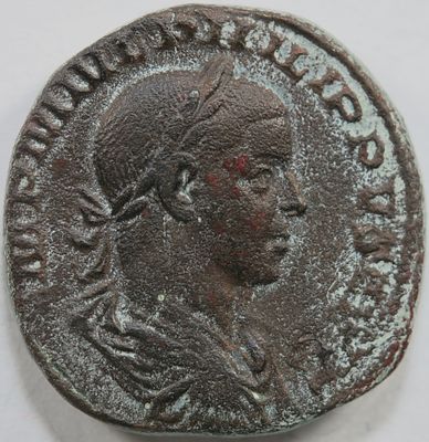 Roman Imperial Philip II Æ Sestertius. 21,59g Rome, AD 246-249. IMP M IVL PHILIPPVS AVG 