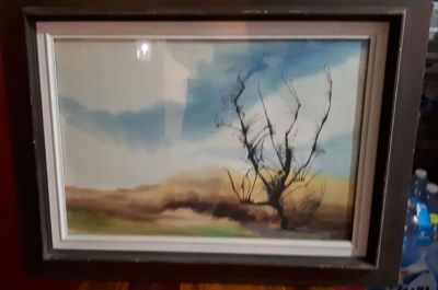 אמן לא מזוהה - ציור ישן אקוורל ורישום 33x47 ס"מ