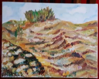 אמן לא מזוהה - ציור ישן נוף ישראלי שמן על בד 34x44 ס"מ