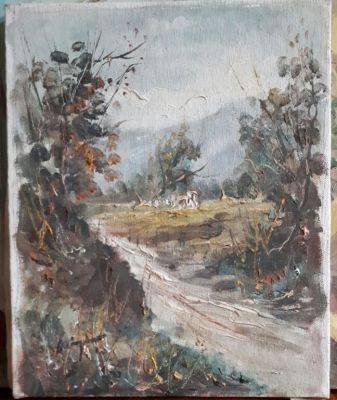 אמן לא מזוהה - ציור ישן ואיכותי שמן על בד 22x26 ס"מ