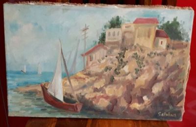 סלוינה שקוב - ציור מרשים במיוחד שמן על בד 33x54 ס"מ