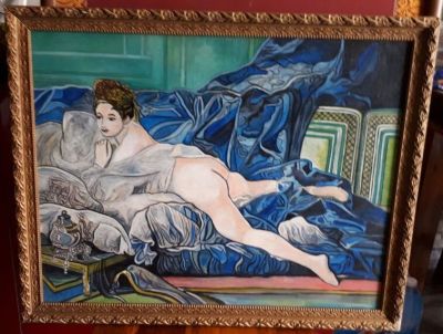 אמן לא מזוהה - ציור מרשים נערה יפה שמן על לוח 50x65 ס"מ