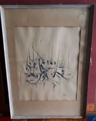 מוטקה - ציור ישן אקוורל ורישום 32x38 ס"מ