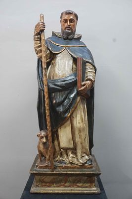 Polychrome sculpture in oak, Saint Roch with book, referring to his knowledge of medicine 