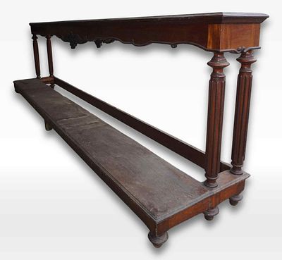 Large, decorative church prayer bench in mahogany, Empire 19th century H88x302x55