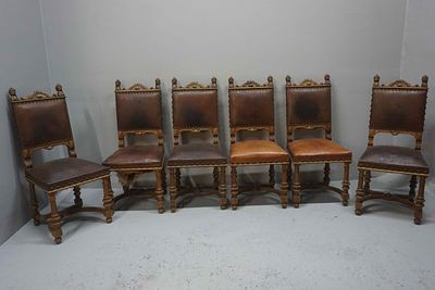 Set (6) of beautiful walnut chairs with 2 jester heads on top. Louis XVI style, 18th century H107
