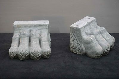 Pair of marble pedestals in the shape of a lion's claw. Architectural decorative ornament. 19th 