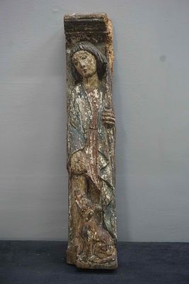 Polychrome oak beam sole. Saint Roch, architectural ornament. 15th century H60