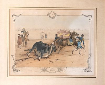 JEAN-VICTOR ADAM (Par&iacute;s, 1801 - Viroflay, 1866) - Cuando sacan al toro muerto fuera de la plaza. Hac 