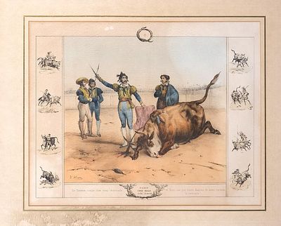 JEAN-VICTOR ADAM (Par&iacute;s, 1801 - Viroflay, 1866) - El toro cae por tierra despu&eacute;s de haber 