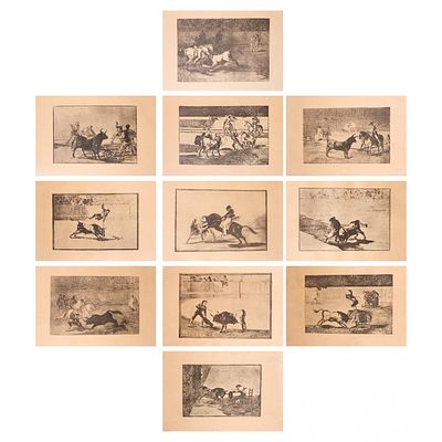 ESCUELA ESPA&Ntilde;OLA S. XX - 11 escenas de la tauromaquia. Siguiendo modelos de la obra realizada por 