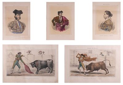 ESCUELA ESPA&Ntilde;OLA, S. XIX - Lote compuesto por 5 litograf&iacute;as de "Anales del Torero". 