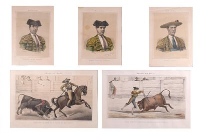 ESCUELA ESPA&Ntilde;OLA, S. XIX - Lote compuesto por 5 litograf&iacute;as de "Anales del Torero". 
